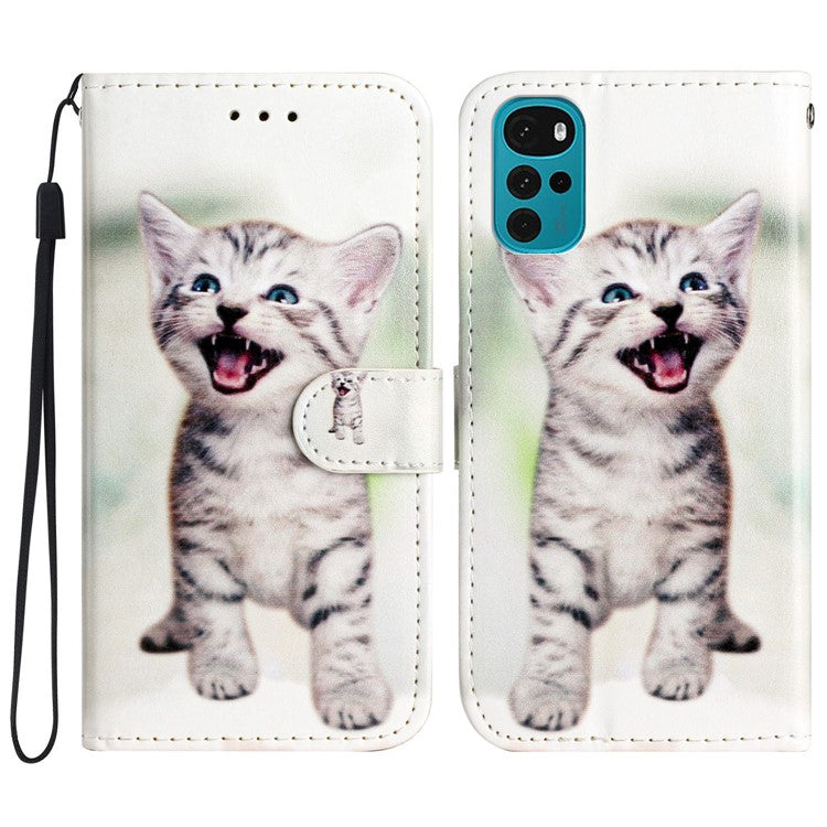PU Leather Flip Cover for Motorola Moto G22 Shockproof Case Pattern Printing Wallet Phone Cover - Cat