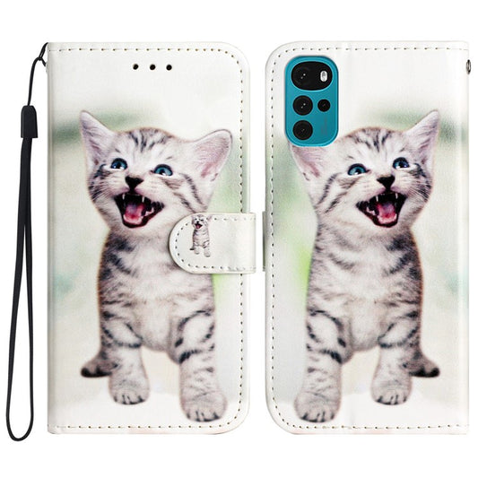 PU Leather Flip Cover for Motorola Moto G22 Shockproof Case Pattern Printing Wallet Phone Cover - Cat