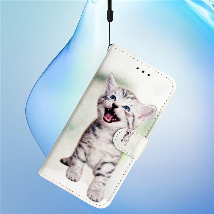 PU Leather Flip Cover for Motorola Moto G22 Shockproof Case Pattern Printing Wallet Phone Cover - Cat