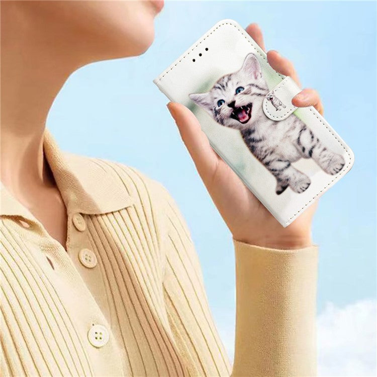 PU Leather Flip Cover for Motorola Moto G22 Shockproof Case Pattern Printing Wallet Phone Cover - Cat