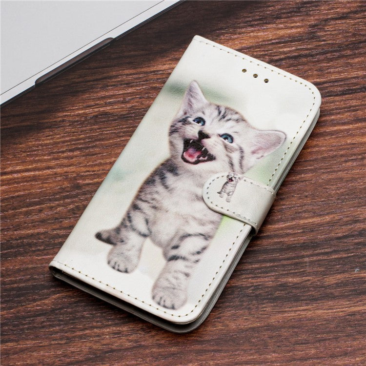PU Leather Flip Cover for Motorola Moto G22 Shockproof Case Pattern Printing Wallet Phone Cover - Cat