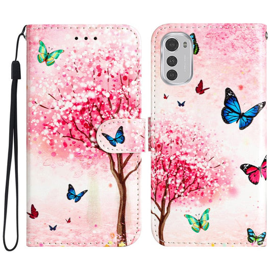 Wallet Phone Case for Motorola Moto E32 4G PU Leather Folio Flip Cover Pattern Printing Phone Case - Sakura