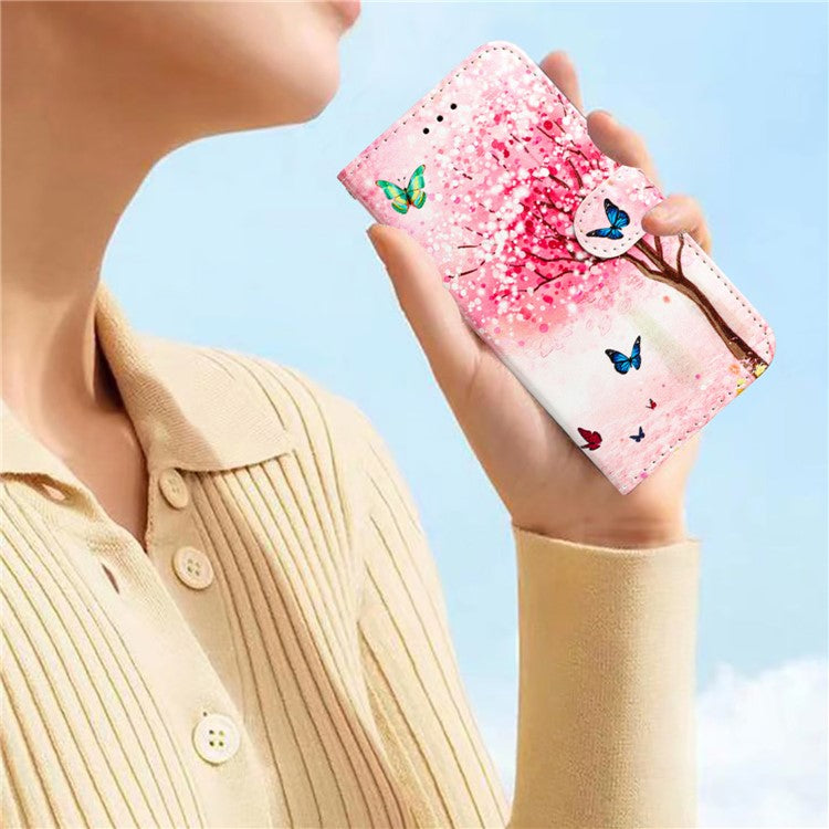 Wallet Phone Case for Motorola Moto E32 4G PU Leather Folio Flip Cover Pattern Printing Phone Case - Sakura