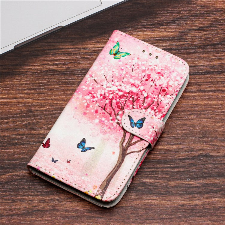 Wallet Phone Case for Motorola Moto E32 4G PU Leather Folio Flip Cover Pattern Printing Phone Case - Sakura