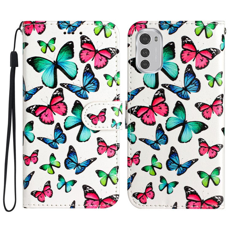 Wallet Phone Case for Motorola Moto E32 4G PU Leather Folio Flip Cover Pattern Printing Phone Case - Color Butterfly