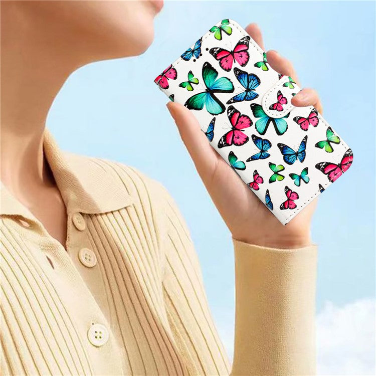 Wallet Phone Case for Motorola Moto E32 4G PU Leather Folio Flip Cover Pattern Printing Phone Case - Color Butterfly