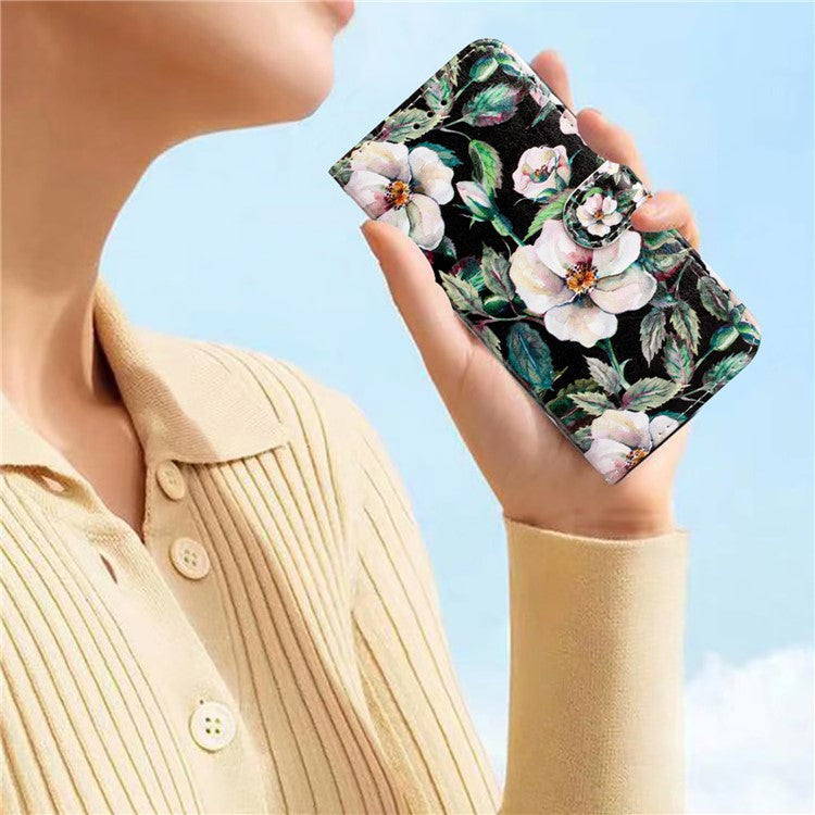 Wallet Phone Case for Motorola Moto E32 4G PU Leather Folio Flip Cover Pattern Printing Phone Case - Magnolia