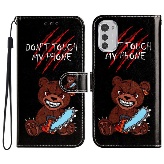 Wallet Phone Case for Motorola Moto E32 4G PU Leather Folio Flip Cover Pattern Printing Phone Case - Don't Touch My Phone