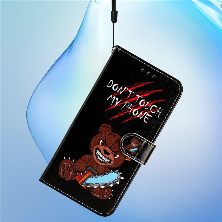 Wallet Phone Case for Motorola Moto E32 4G PU Leather Folio Flip Cover Pattern Printing Phone Case - Don't Touch My Phone