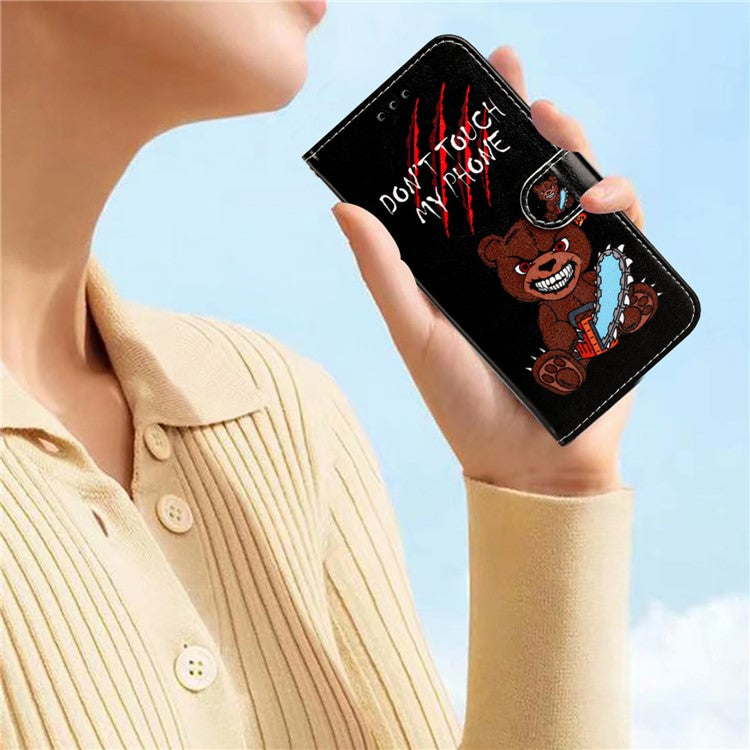 Wallet Phone Case for Motorola Moto E32 4G PU Leather Folio Flip Cover Pattern Printing Phone Case - Don't Touch My Phone