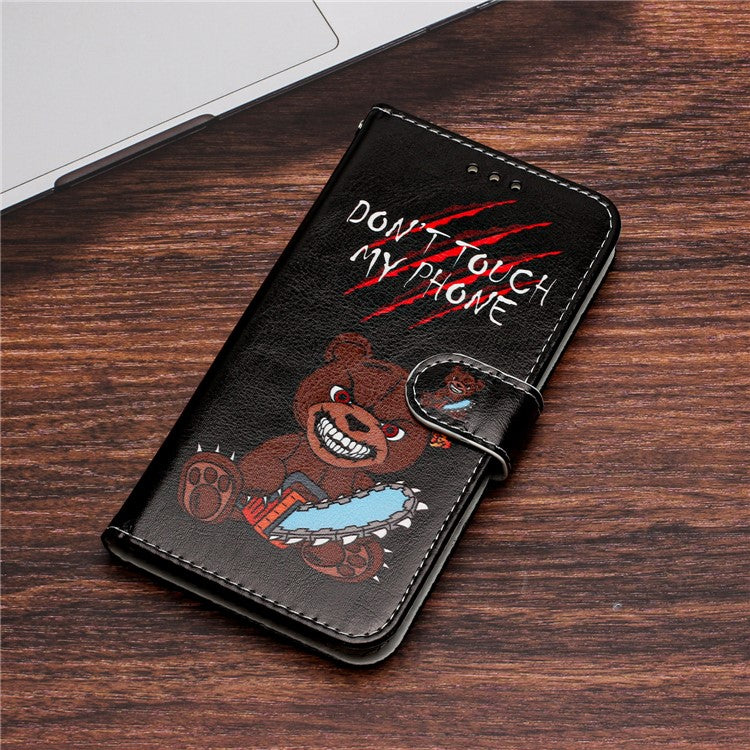 Wallet Phone Case for Motorola Moto E32 4G PU Leather Folio Flip Cover Pattern Printing Phone Case - Don't Touch My Phone