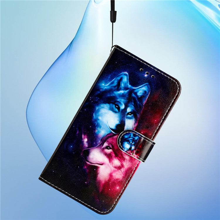 Wallet Phone Case for Motorola Moto E32 4G PU Leather Folio Flip Cover Pattern Printing Phone Case - Wolves