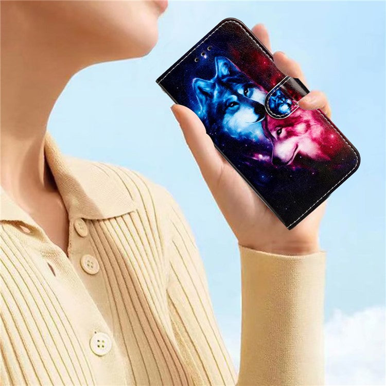 Wallet Phone Case for Motorola Moto E32 4G PU Leather Folio Flip Cover Pattern Printing Phone Case - Wolves
