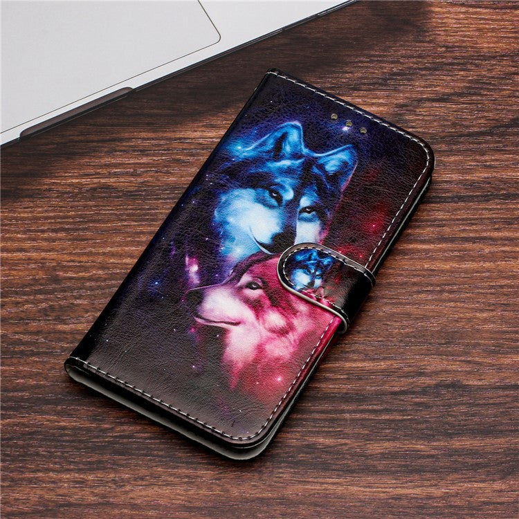 Wallet Phone Case for Motorola Moto E32 4G PU Leather Folio Flip Cover Pattern Printing Phone Case - Wolves