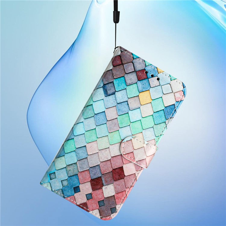 Wallet Phone Case for Motorola Moto E32 4G PU Leather Folio Flip Cover Pattern Printing Phone Case - Grids