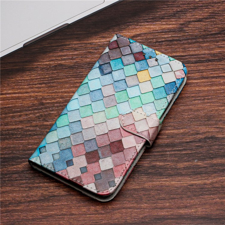 Wallet Phone Case for Motorola Moto E32 4G PU Leather Folio Flip Cover Pattern Printing Phone Case - Grids
