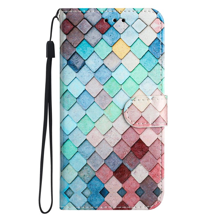 Wallet Phone Case for Motorola Moto E32 4G PU Leather Folio Flip Cover Pattern Printing Phone Case - Grids