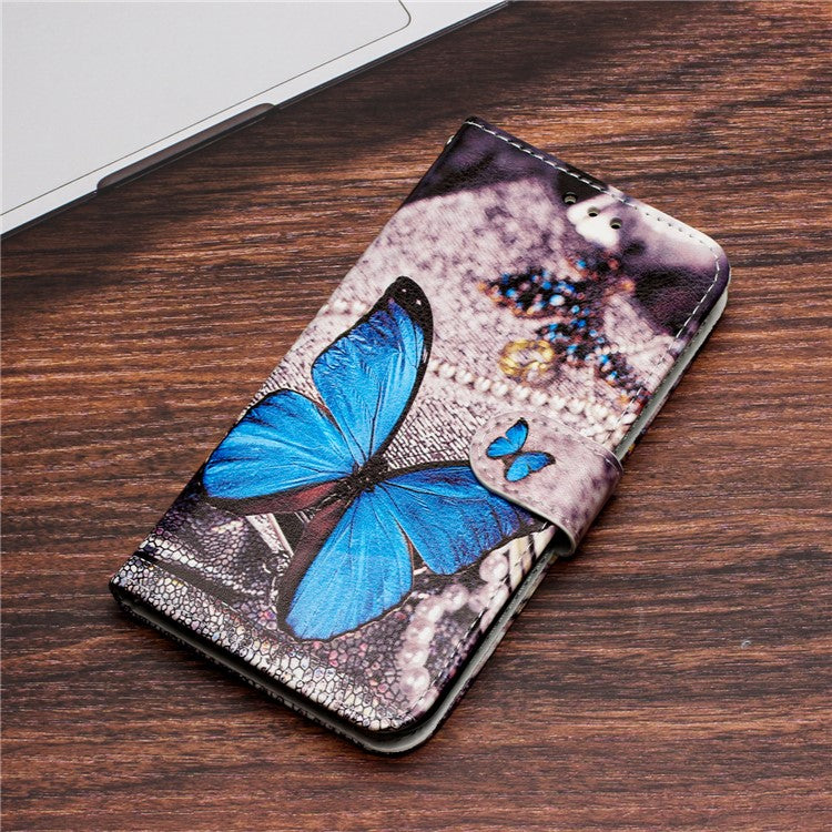 Wallet Phone Case for Motorola Moto E32 4G PU Leather Folio Flip Cover Pattern Printing Phone Case - Blue Butterfly
