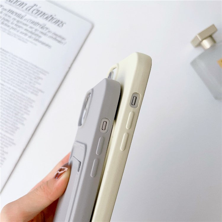 For iPhone 14 Plus Card Slot Phone Case Anti-Scratch Liquid Silicone Protective Phone Cover with Hanging Strap - Wine Red