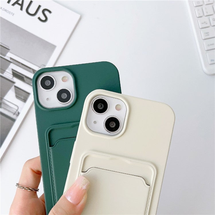 Protective Case for iPhone 14 Case Anti-Fall Liquid Silicone Phone Cover with Card Slot, Strap - Grey