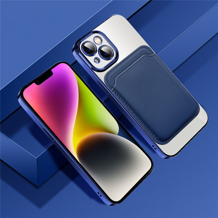 For iPhone 14 Anti-Drop Magnetic Back Cover TPU + PC Phone Case with Card Bag - Sapphire