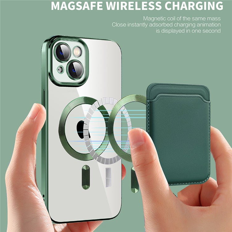 For iPhone 14 Anti-Drop Magnetic Back Cover TPU + PC Phone Case with Card Bag - Sapphire