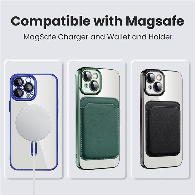 For iPhone 14 Anti-Drop Magnetic Back Cover TPU + PC Phone Case with Card Bag - Sapphire