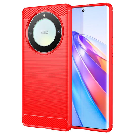 For Honor X9a 5G / X40 5G / Magic5 Lite 5G Carbon Fiber Texture Phone TPU Case Brushed Phone Cover - Red