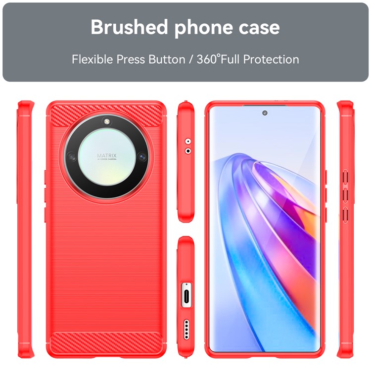 For Honor X9a 5G / X40 5G / Magic5 Lite 5G Carbon Fiber Texture Phone TPU Case Brushed Phone Cover - Red