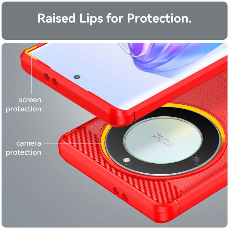For Honor X9a 5G / X40 5G / Magic5 Lite 5G Carbon Fiber Texture Phone TPU Case Brushed Phone Cover - Red