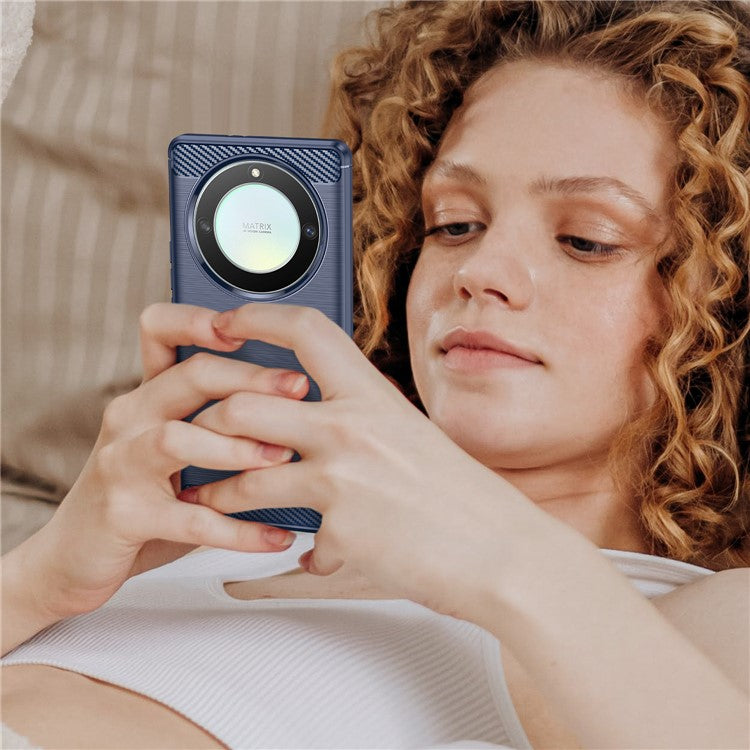 For Honor X9a 5G / X40 5G / Magic5 Lite 5G Carbon Fiber Texture Phone TPU Case Brushed Phone Cover - Blue
