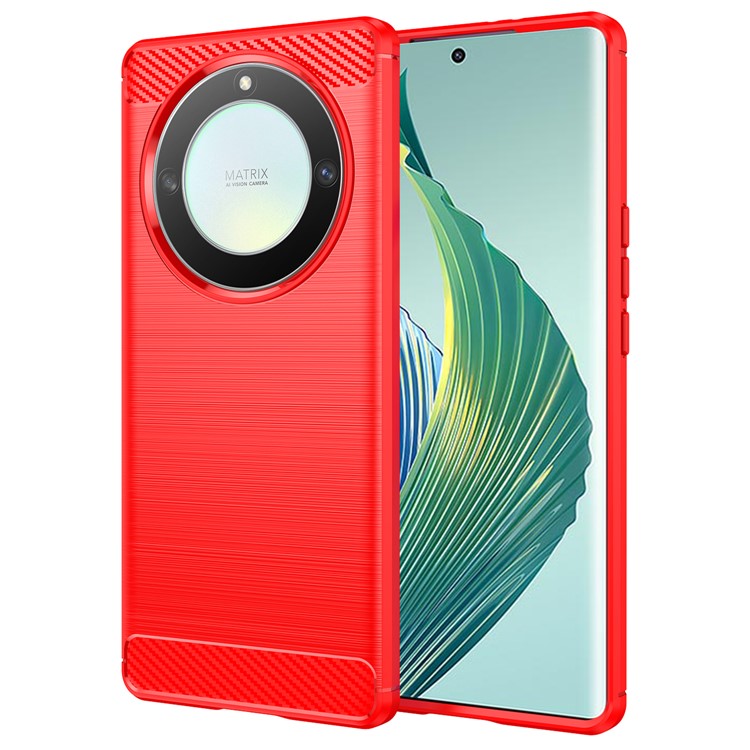 For Honor Magic5 Lite 5G / X40 5G / X9a 5G Phone Case, Carbon Fiber Texture Brushed TPU Protective Cover - Red