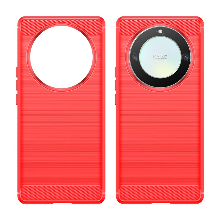 For Honor Magic5 Lite 5G / X40 5G / X9a 5G Phone Case, Carbon Fiber Texture Brushed TPU Protective Cover - Red