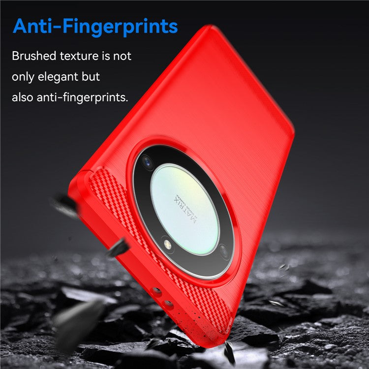 For Honor Magic5 Lite 5G / X40 5G / X9a 5G Phone Case, Carbon Fiber Texture Brushed TPU Protective Cover - Red