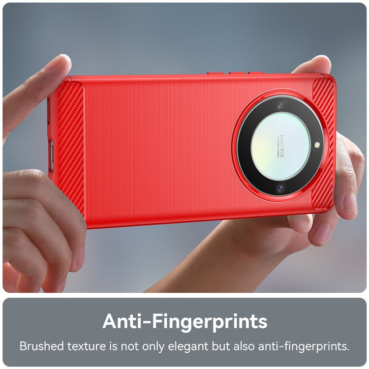 For Honor Magic5 Lite 5G / X40 5G / X9a 5G Phone Case, Carbon Fiber Texture Brushed TPU Protective Cover - Red