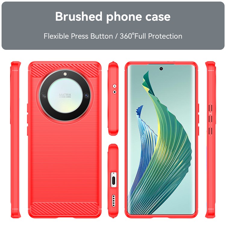For Honor Magic5 Lite 5G / X40 5G / X9a 5G Phone Case, Carbon Fiber Texture Brushed TPU Protective Cover - Red