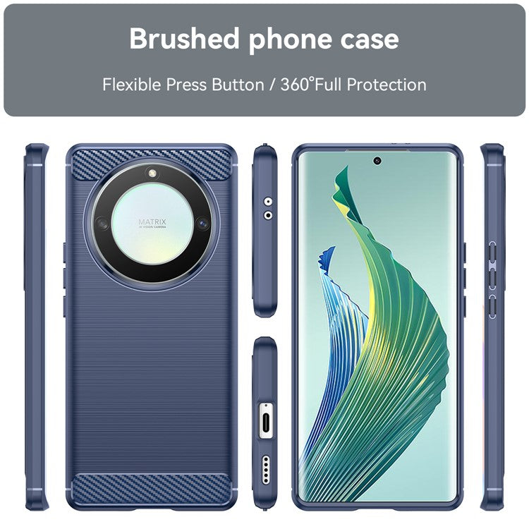 For Honor Magic5 Lite 5G / X40 5G / X9a 5G Phone Case, Carbon Fiber Texture Brushed TPU Protective Cover - Blue