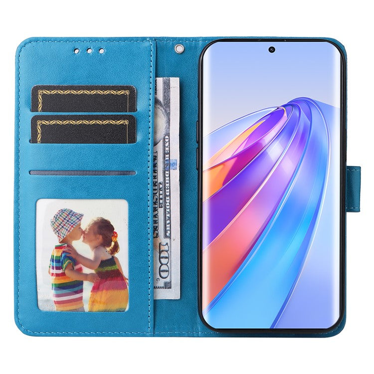 For Honor X40 5G / X9a 5G / Magic5 Lite 5G Leather Phone Case Sunflower Imprinted Stand Wallet Cover with Hand Strap - Blue