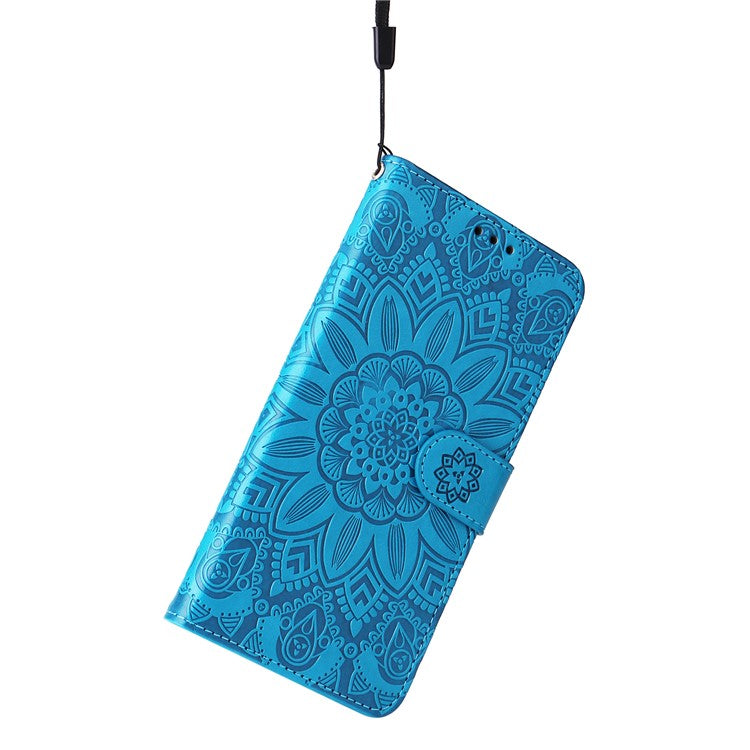 For Honor X40 5G / X9a 5G / Magic5 Lite 5G Leather Phone Case Sunflower Imprinted Stand Wallet Cover with Hand Strap - Blue