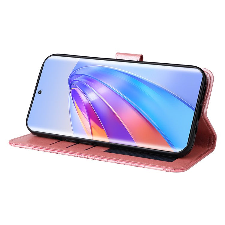 For Honor X40 5G / X9a 5G / Magic5 Lite 5G Leather Phone Case Sunflower Imprinted Stand Wallet Cover with Hand Strap - Pink