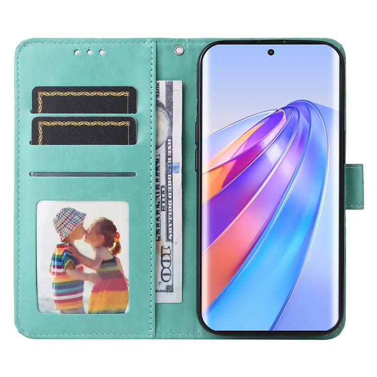 For Honor X40 5G / X9a 5G / Magic5 Lite 5G Leather Phone Case Sunflower Imprinted Stand Wallet Cover with Hand Strap - Green