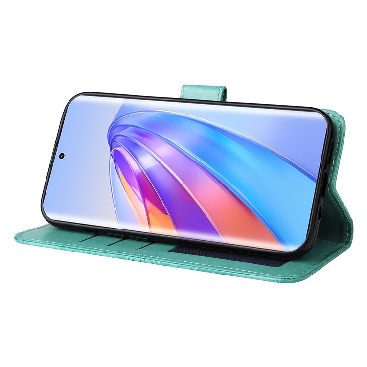 For Honor X40 5G / X9a 5G / Magic5 Lite 5G Leather Phone Case Sunflower Imprinted Stand Wallet Cover with Hand Strap - Green