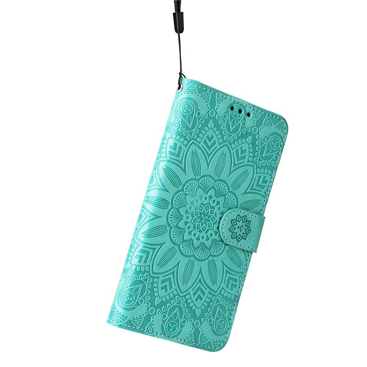 For Honor X40 5G / X9a 5G / Magic5 Lite 5G Leather Phone Case Sunflower Imprinted Stand Wallet Cover with Hand Strap - Green