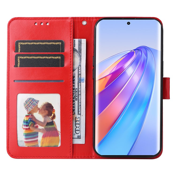 For Honor X40 5G / X9a 5G / Magic5 Lite 5G Leather Phone Case Sunflower Imprinted Stand Wallet Cover with Hand Strap - Red