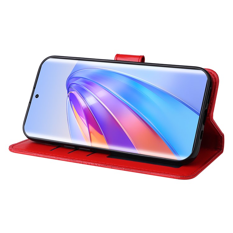 For Honor X40 5G / X9a 5G / Magic5 Lite 5G Leather Phone Case Sunflower Imprinted Stand Wallet Cover with Hand Strap - Red