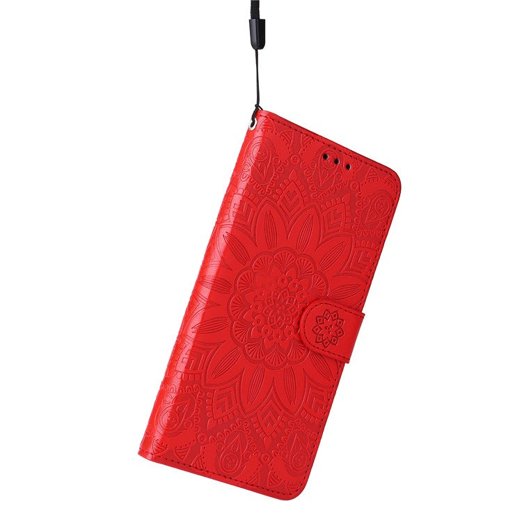 For Honor X40 5G / X9a 5G / Magic5 Lite 5G Leather Phone Case Sunflower Imprinted Stand Wallet Cover with Hand Strap - Red