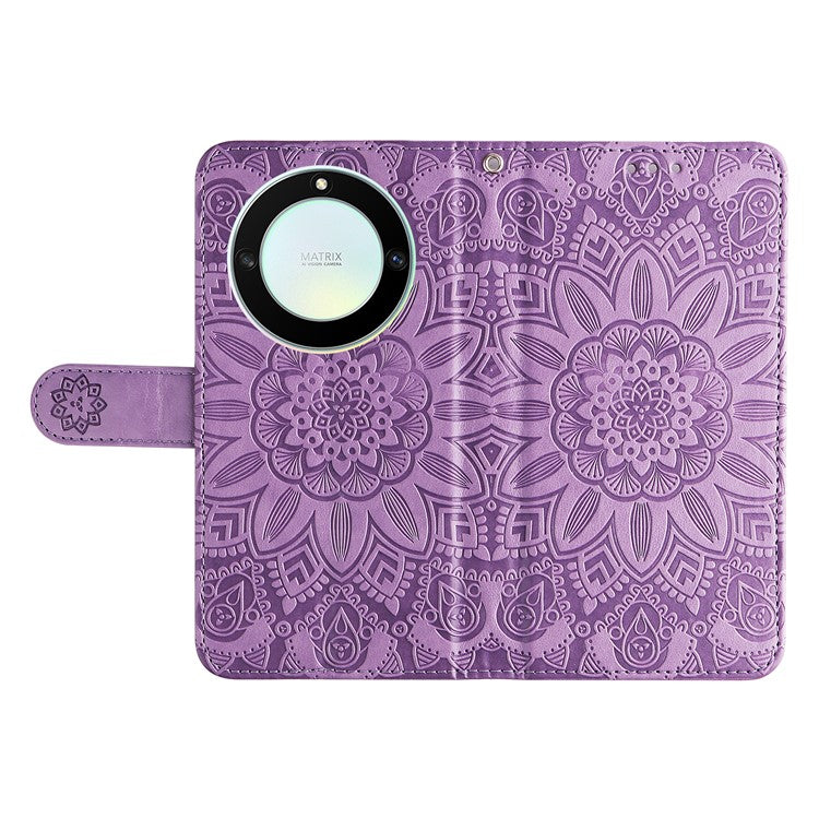 For Honor X40 5G / X9a 5G / Magic5 Lite 5G Leather Phone Case Sunflower Imprinted Stand Wallet Cover with Hand Strap - Purple