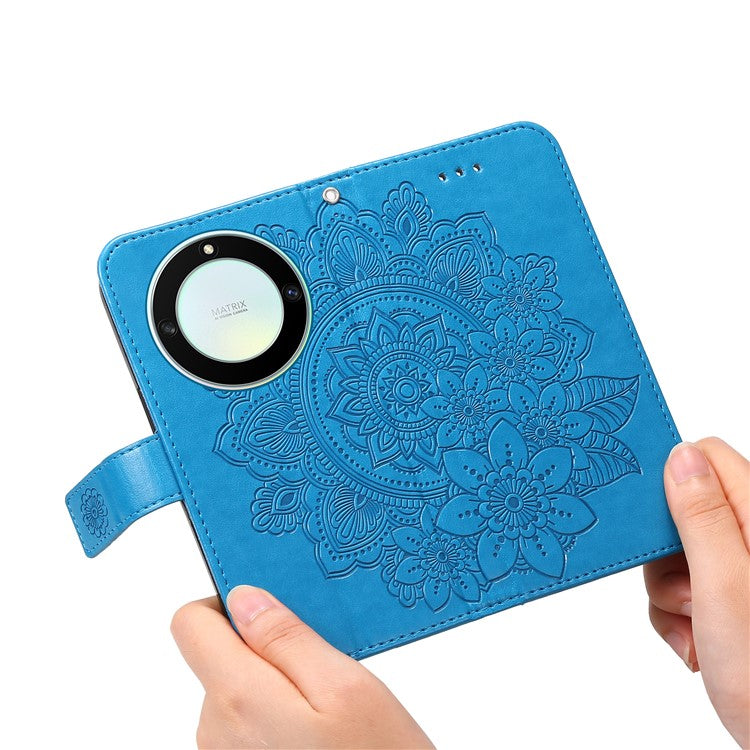 For Honor X40 5G / X9a 5G / Magic5 Lite 5G Flip Stand Cover Flower Imprinting Leather Wallet Case - Blue