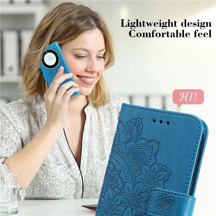 For Honor X40 5G / X9a 5G / Magic5 Lite 5G Flip Stand Cover Flower Imprinting Leather Wallet Case - Blue