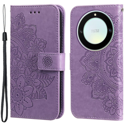 For Honor X40 5G / X9a 5G / Magic5 Lite 5G Flip Stand Cover Flower Imprinting Leather Wallet Case - Purple